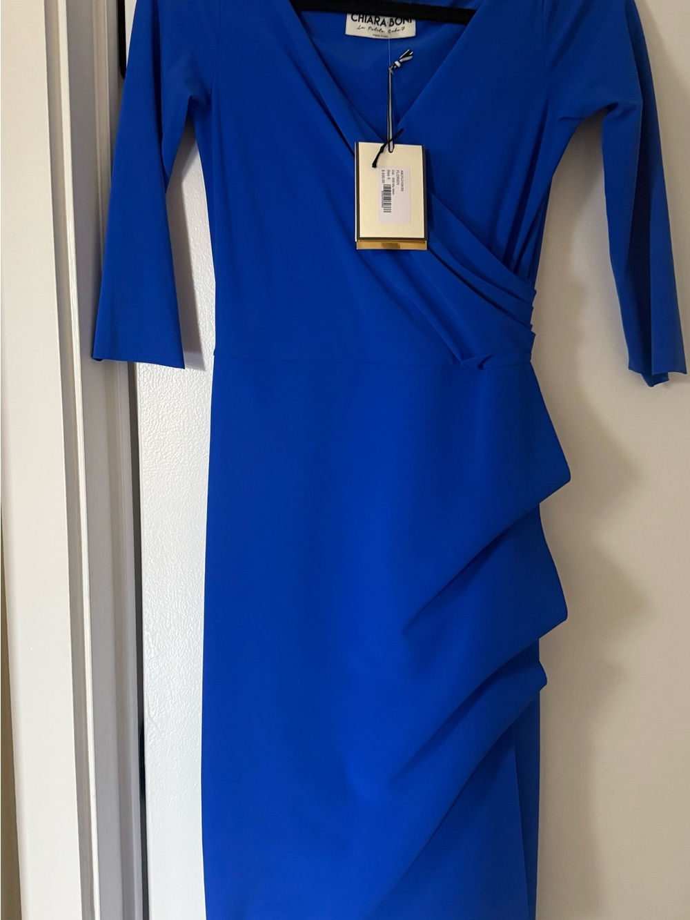 Chiara Boni Cobalt Blue Wrap-Detail Long Sleeve Sheath Dress